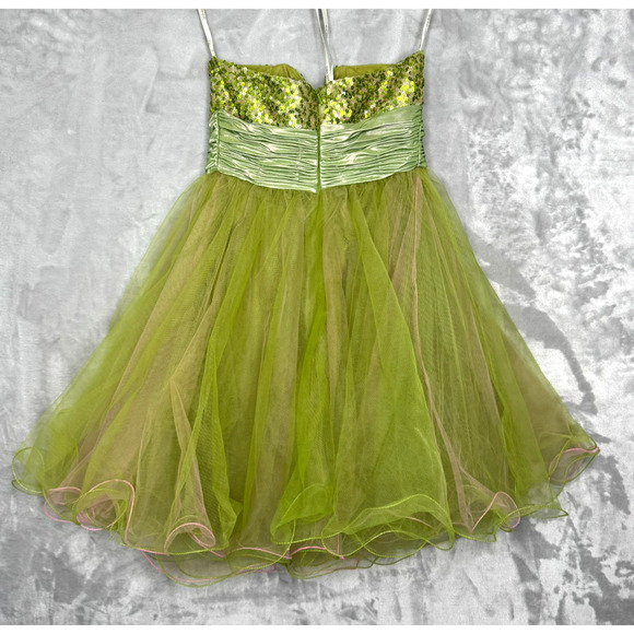 Sherri Hill Dress Womens 0 Green Pink Sequin Tulle Strapless Mini Fairycore Prom - Picture 3 of 8